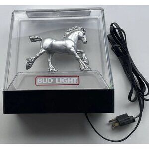 Vintage Budweiser Bud Light Silver Clydesdale Horse Lighted Beer Sign 1980s